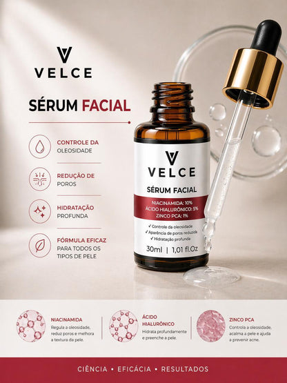 Sérum Facial Velce – Niacinamida 10% + Hialurônico 5% + Zinco PCA 1%