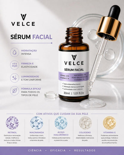 Sérum Facial Velce 5 em 1 – Retinol, Niacinamida, Hialurônico, Colágeno e Vitamina E