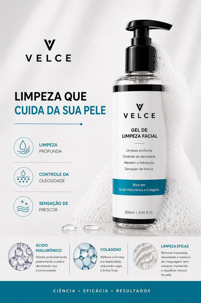 Gel de Limpeza Facial Velce 250ml – Limpeza Profunda com Ácido Hialurônico